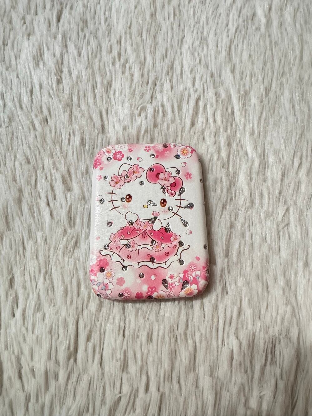 Hello Kitty pink white  dress flowers & hearts compact mirror doble side sparkly